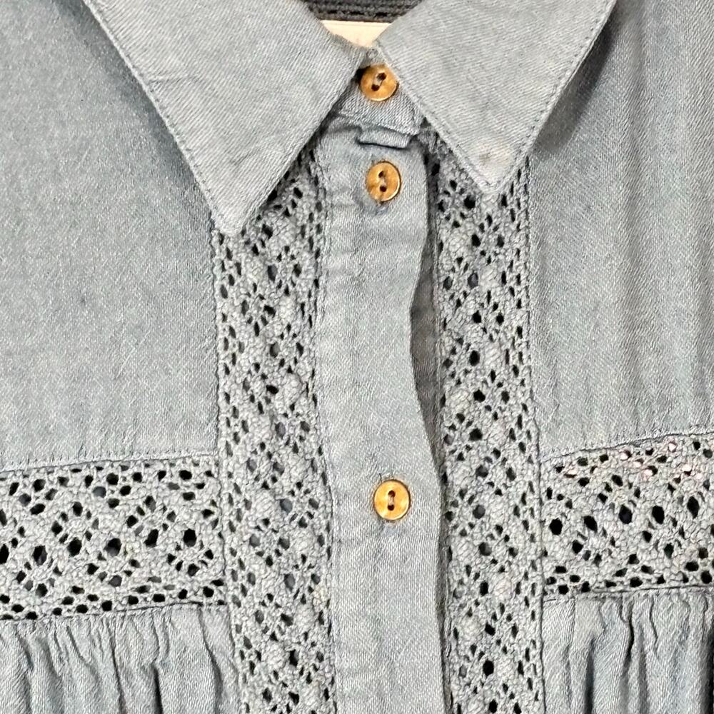 Anthropologie Women’s Rilke Lace Crochet Mini Shirtdress Denim Blue Small - Picture 8 of 10